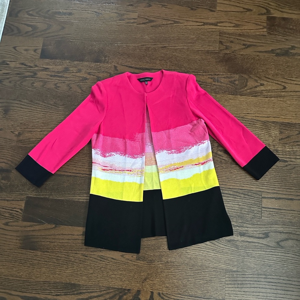 Ming Wang Pink and Yellow Women's Blazer cardigan Sz S